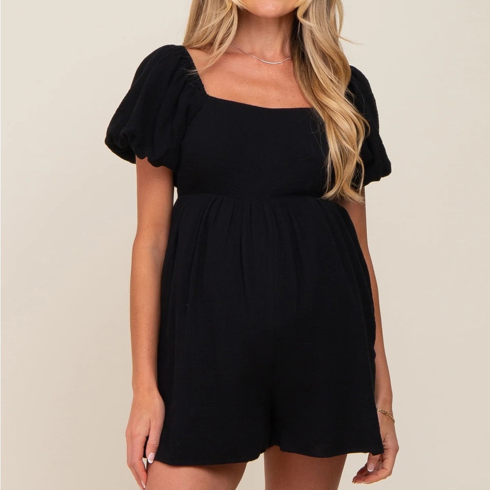 Pink Blush Puff Sleeve Maternity Romper